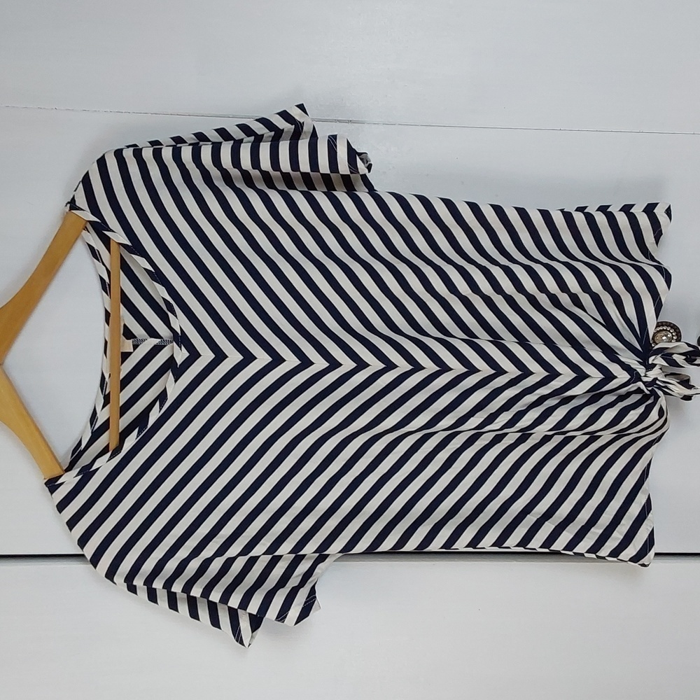 Parker & Quinn |Womens Navy/White Striped Nautical Coastal Top SOFT! Sz.Large